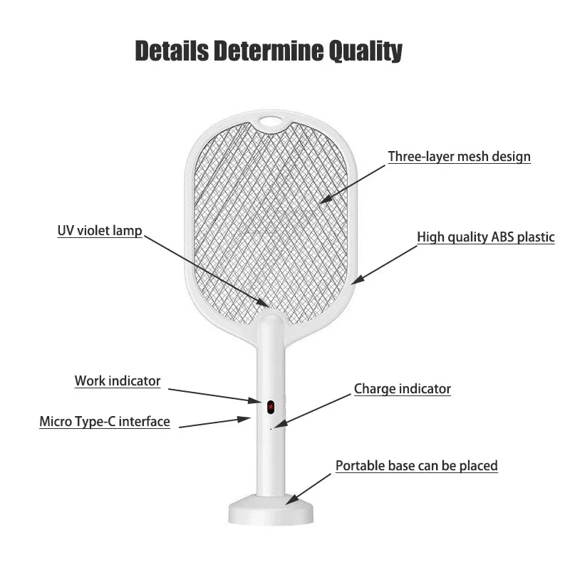Upgraded 3000V Mosquito Swatter with TYPE-C Charging, 3 in 1 Electric Mosquito Swatter, Mosquito Killer Lamp