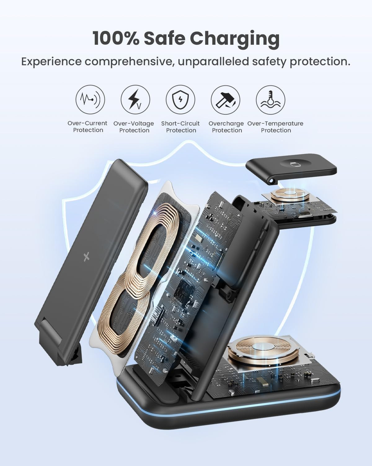 3 in 1 Wireless Charging Station, Foldable Wireless Charger Stand for Multiple Apple Devices for Iphone 17 16-8, Apple Watch Ultra//11/10/9/Se/8/7/6/5, Airpods Pro/4/3/2