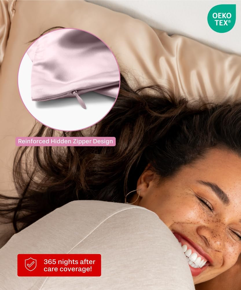 , 100% Mulberry Silk Pillowcase, King Size, Light Pink, 22 Momme, Zipper Closure, OEKO-TEX Certified