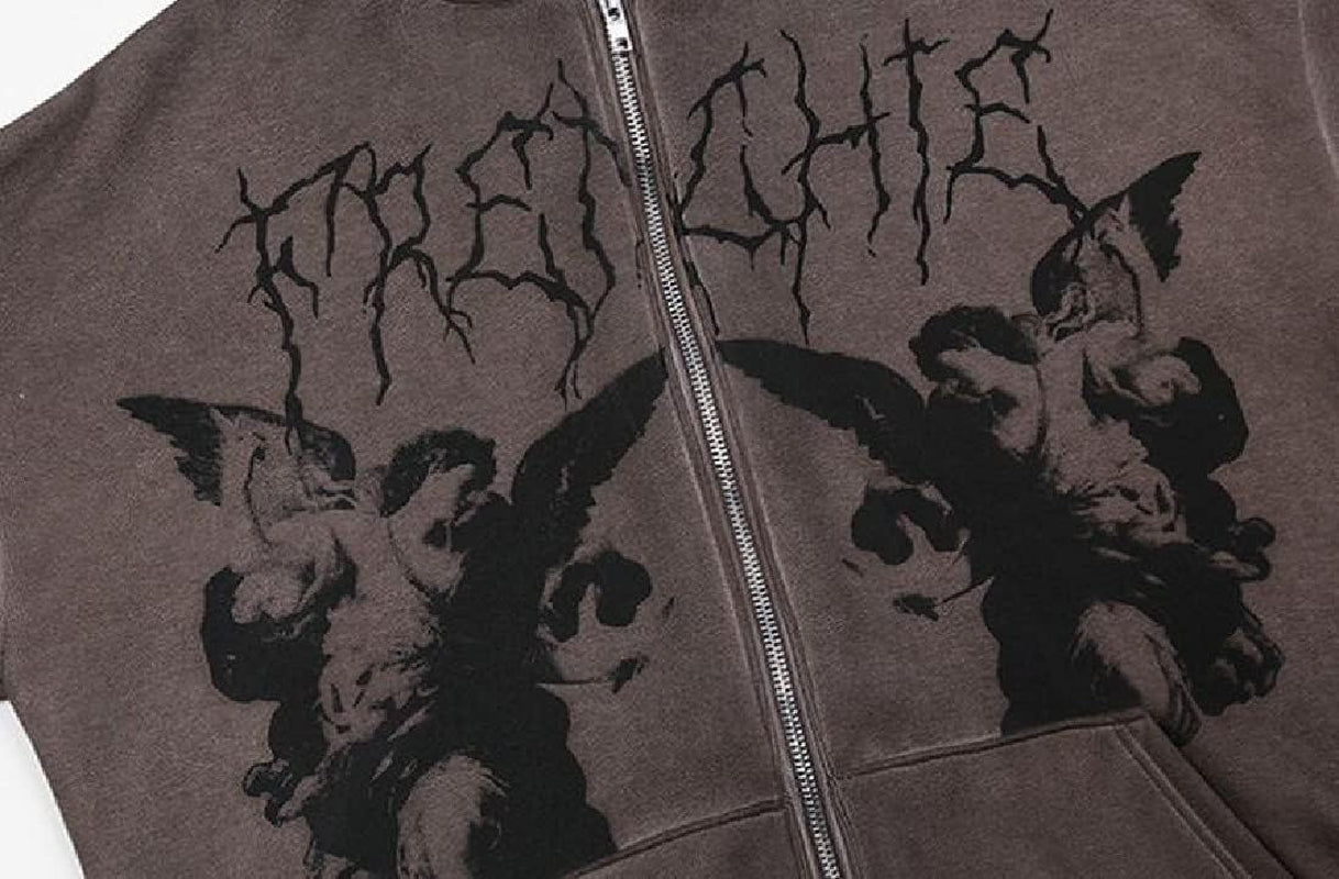 Women'S Y2K Hoodie Zip up Oversized Jacket Drawstring Long Sleeve Coat 90S E-Girl Vintage Baggy Graphic Sweatshirts Jacket