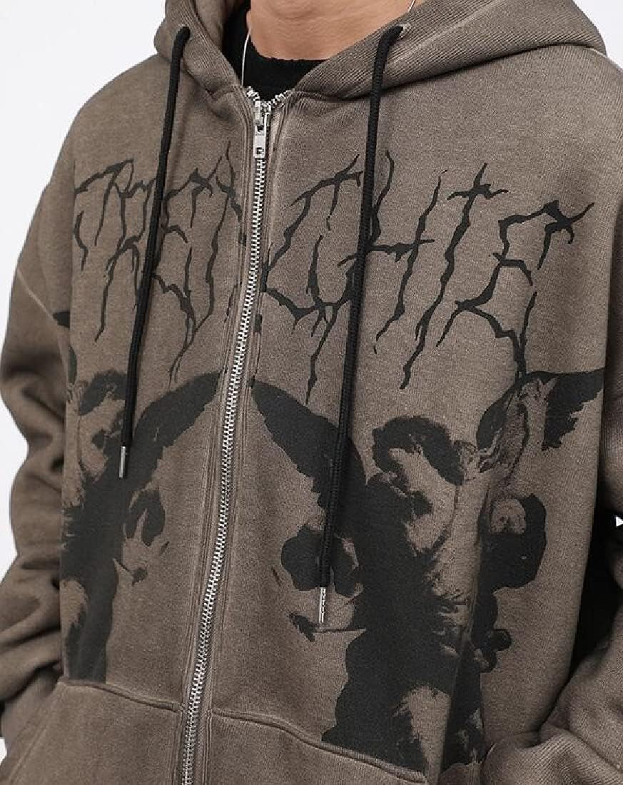 Women'S Y2K Hoodie Zip up Oversized Jacket Drawstring Long Sleeve Coat 90S E-Girl Vintage Baggy Graphic Sweatshirts Jacket