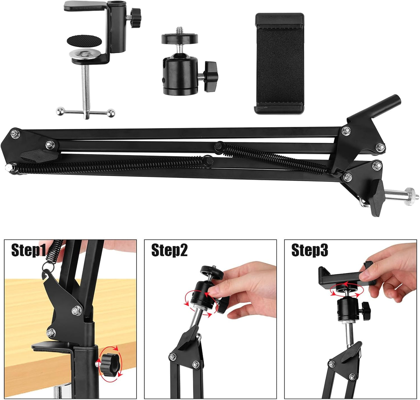 Overhead Video Stand Phone Holder Articulating Arm Phone Mount Table Top  Scissor Boom Arm Articulating Phone Stand Tablet Phone Holder for Streaming Phone Baking Crafting