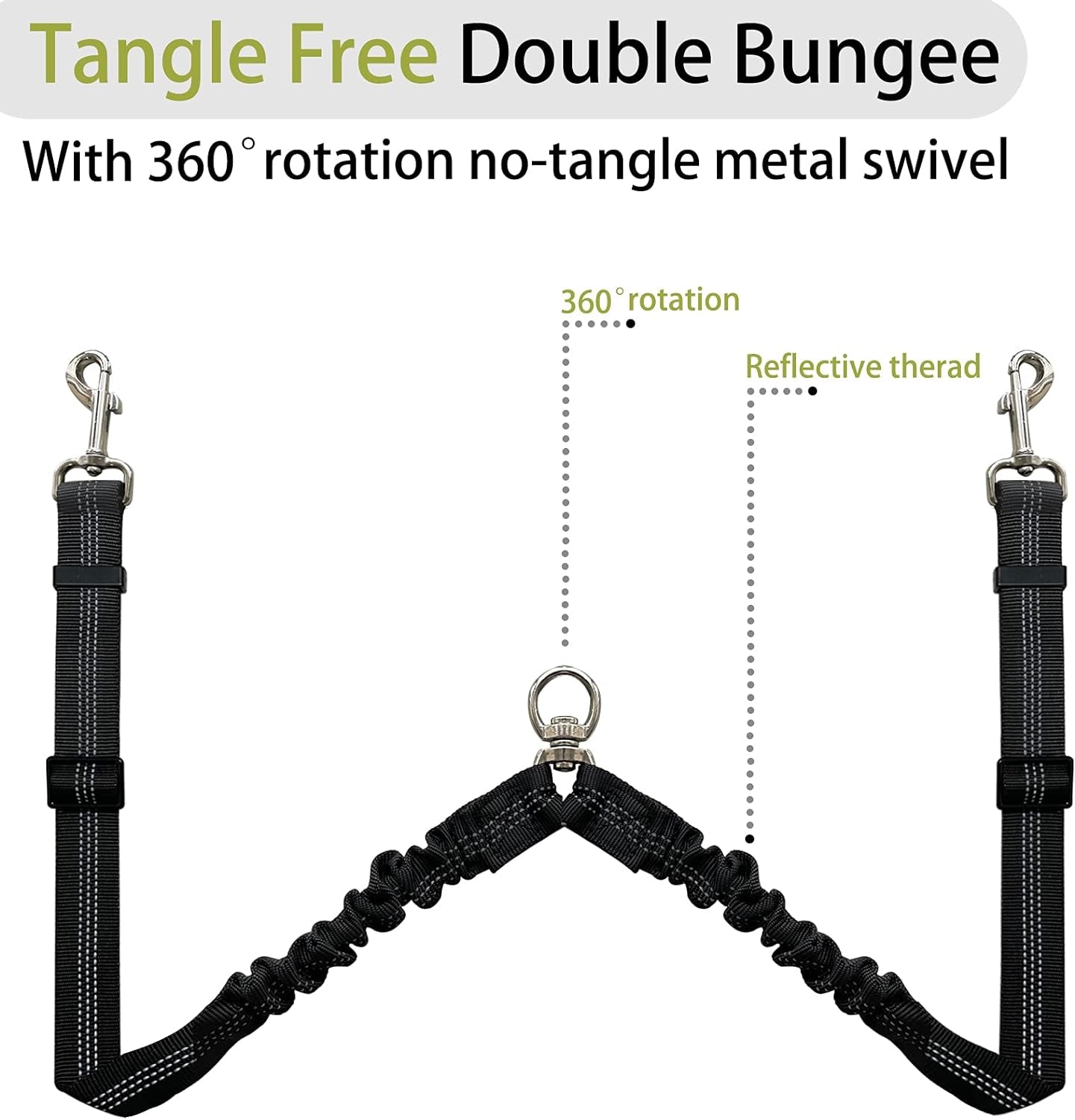 Double Dog Leash - Dual 360 No Tangle Two Dogs Leash for Small to Large Dogs - Adjustable, Tangle Free (Black)